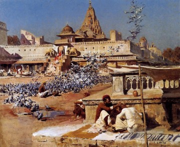  Futter Kunst - The Sacred Pigeons Jaipur Persisch Ägypter indisch Edwin Lord Weeks Feeding